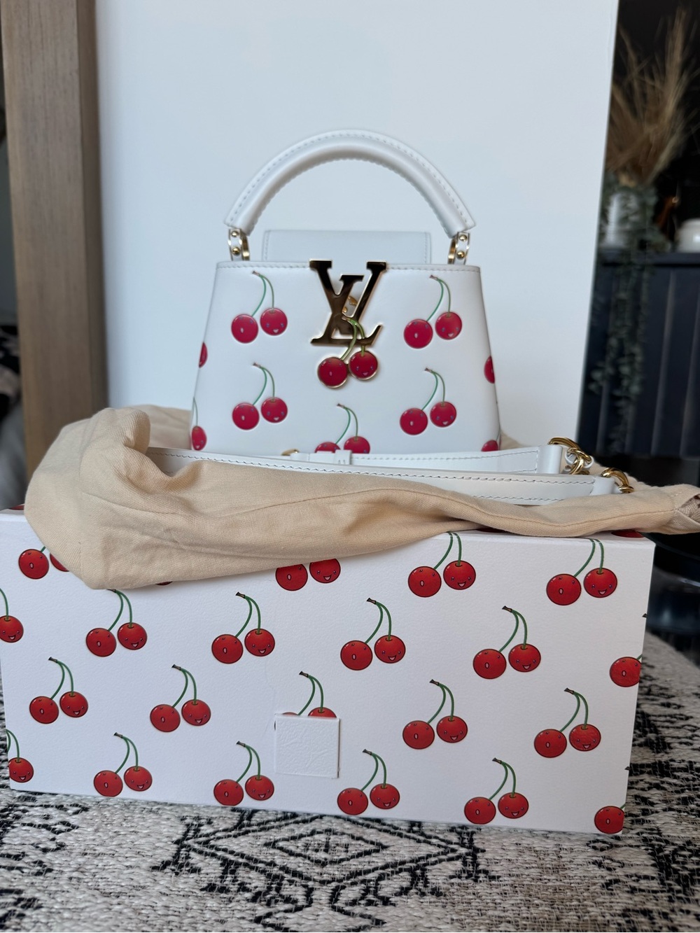 Louis Vuitton x Takashi Murakami Capucines Mini White Leather Handbag